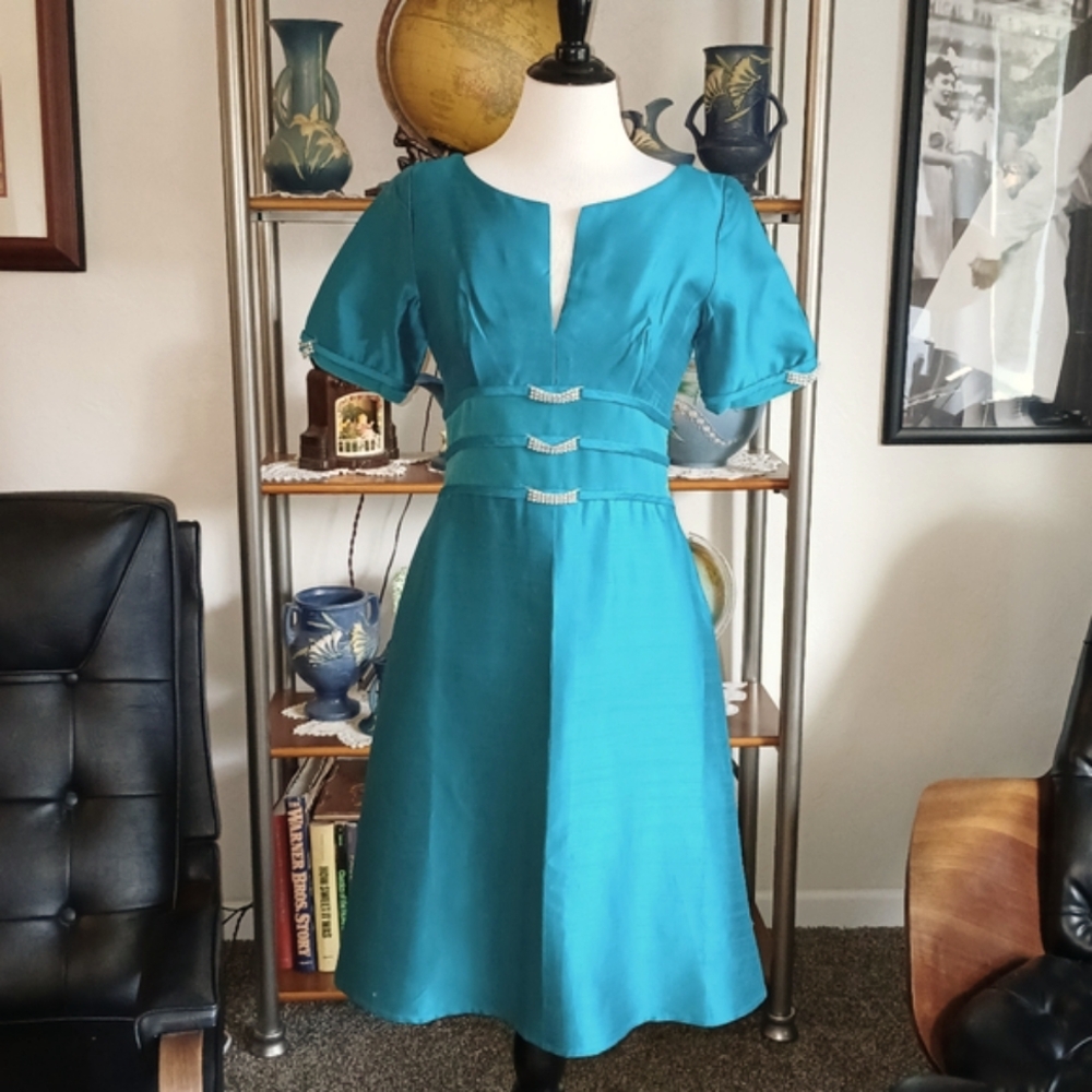 1960s Style Teal Blue/grean Dress Size 12 USA Size 2